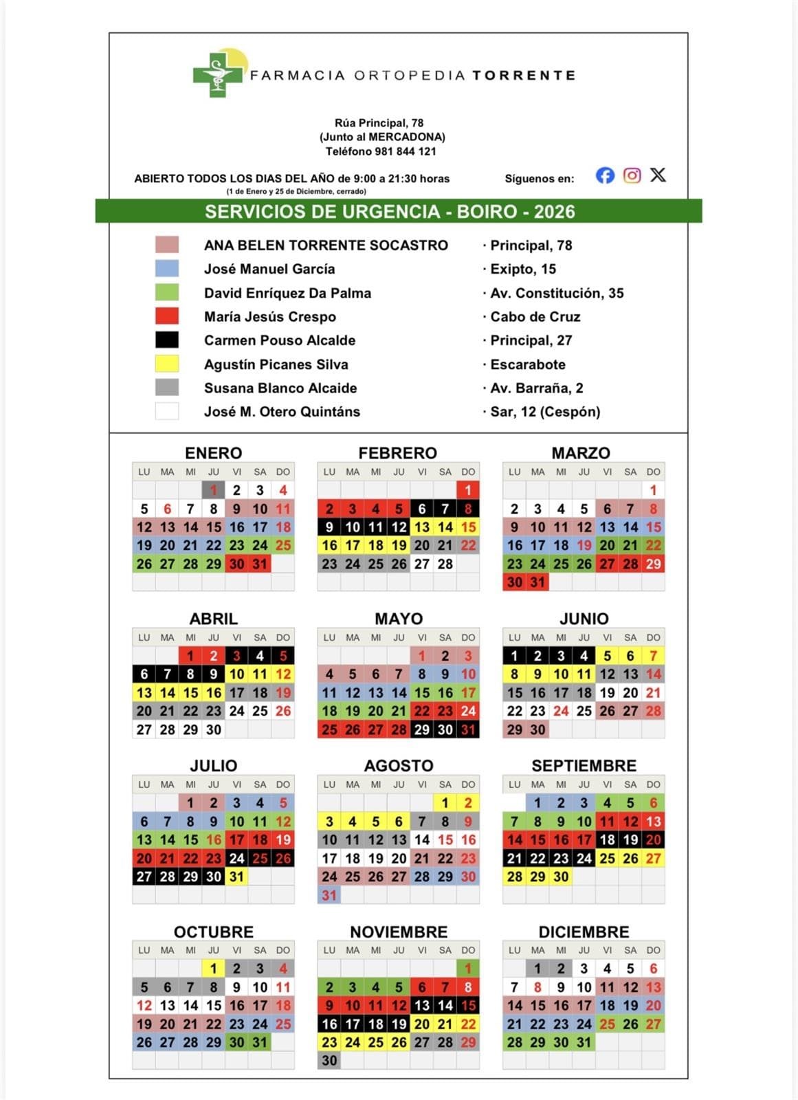 Calendario de Farmacias de Guardia en Boiro 2026 - Imagen 7