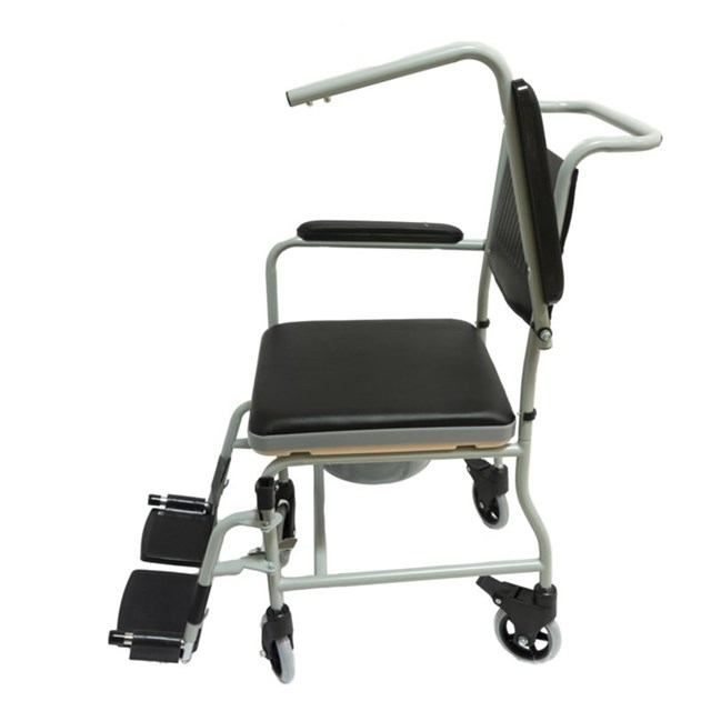 Silla con inodoro y ruedas acolchada 