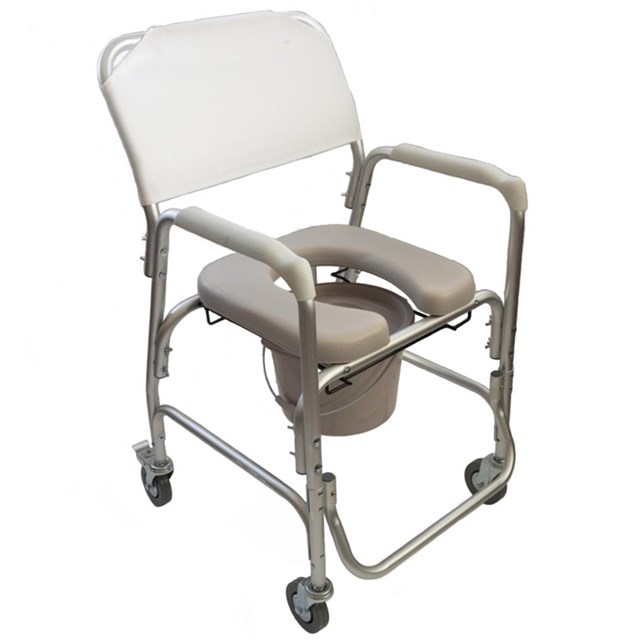 Silla de aluminio con inodoro y ruedas