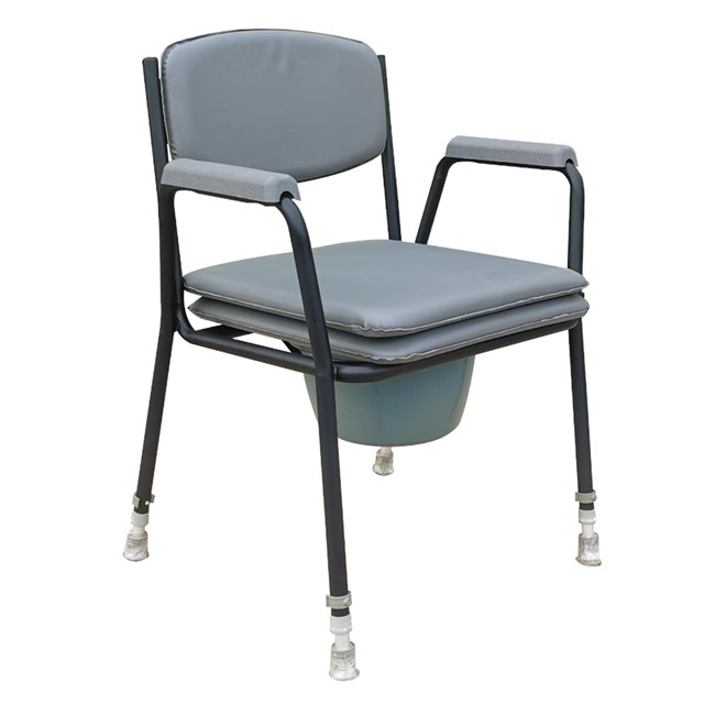 Silla tapizada con inodoro y regulable en altura